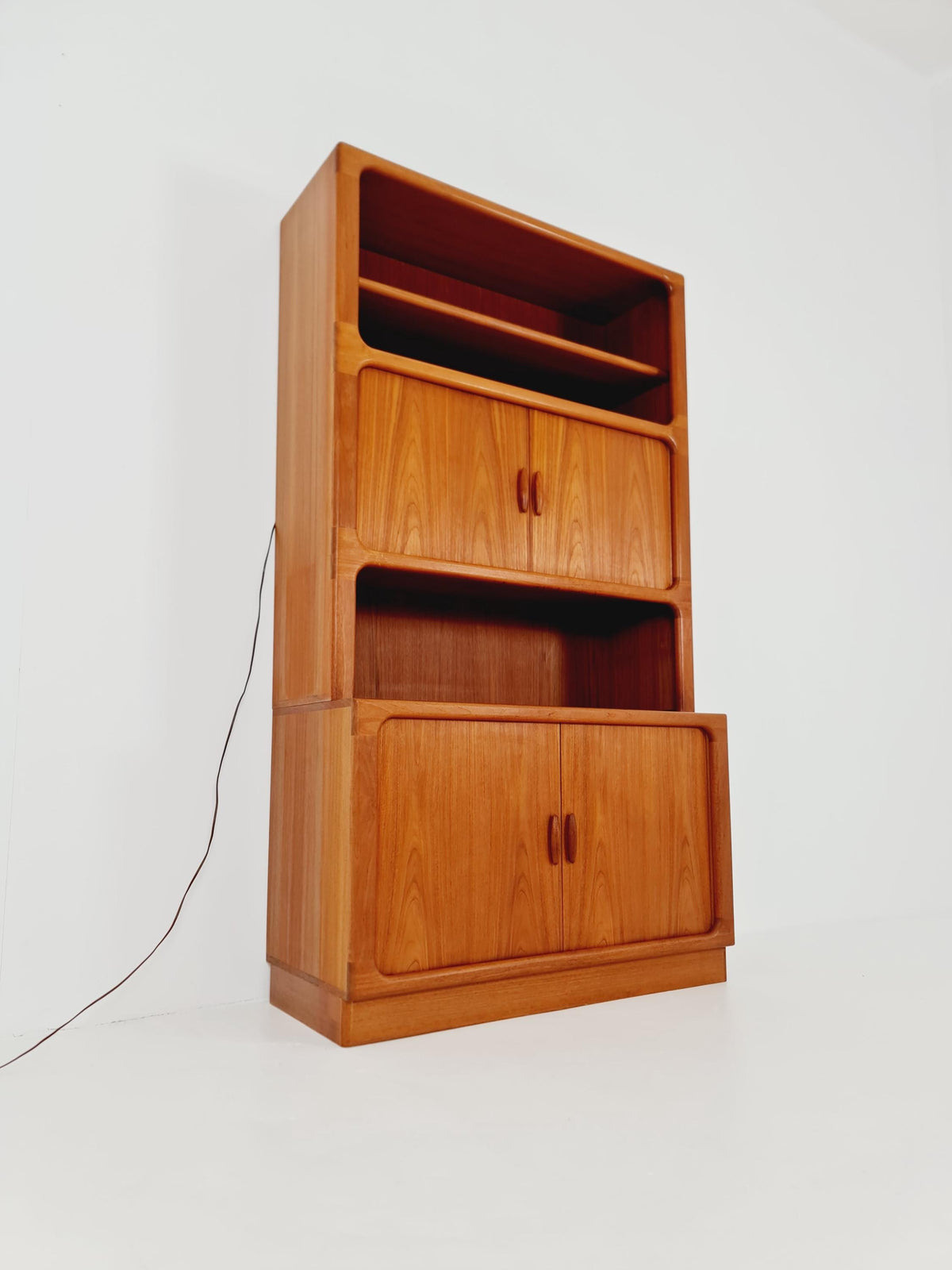 Vintage Dyrlund Danish Teak Wall Unit /Bar Cabinet with Lighting Tambour Doors 1980s