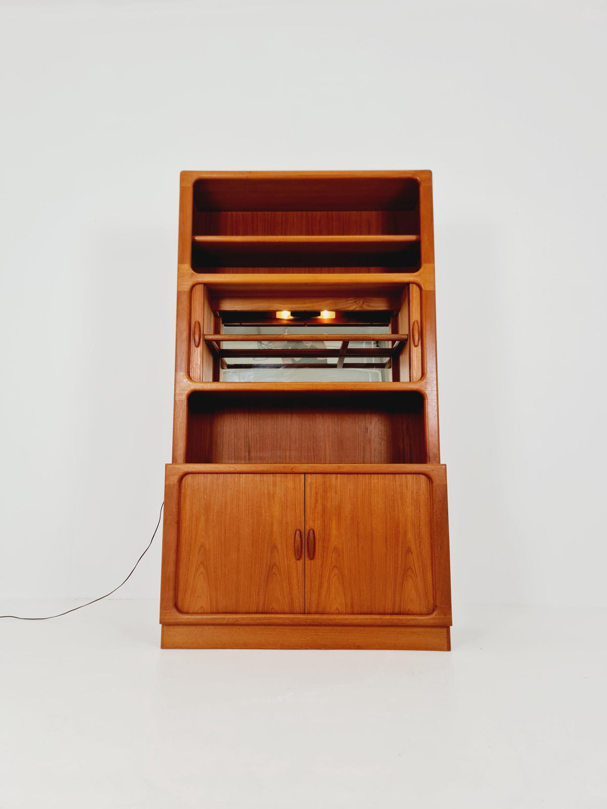 Vintage Dyrlund Danish Teak Wall Unit /Bar Cabinet with Lighting Tambour Doors 1980s