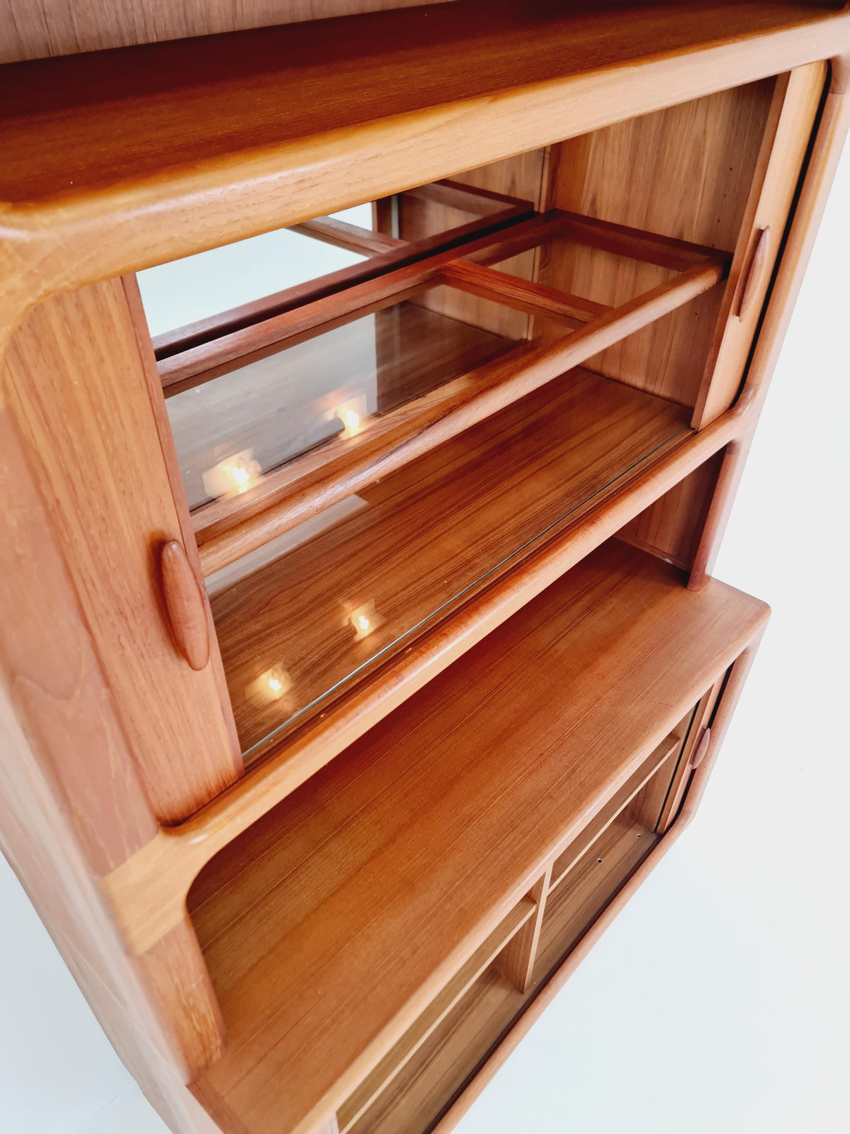 Vintage Dyrlund Danish Teak Wall Unit /Bar Cabinet with Lighting Tambour Doors 1980s