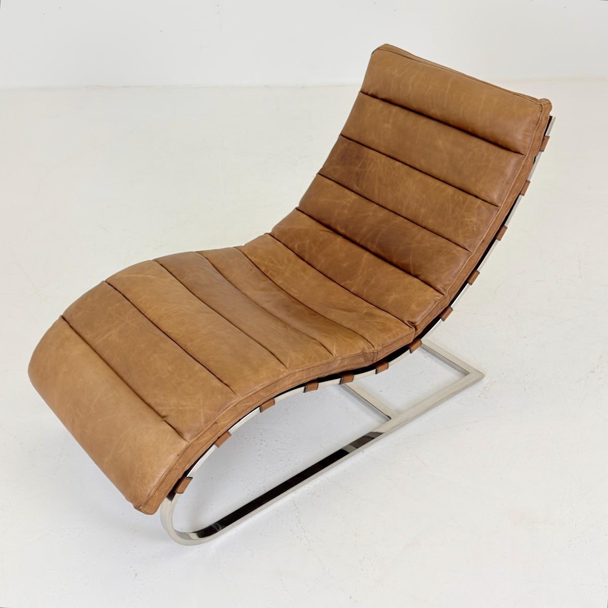 Mid Century Lounge chair Cognac leather by , Ludwig Mies van der Rohe Bauhaus Italy 1980s