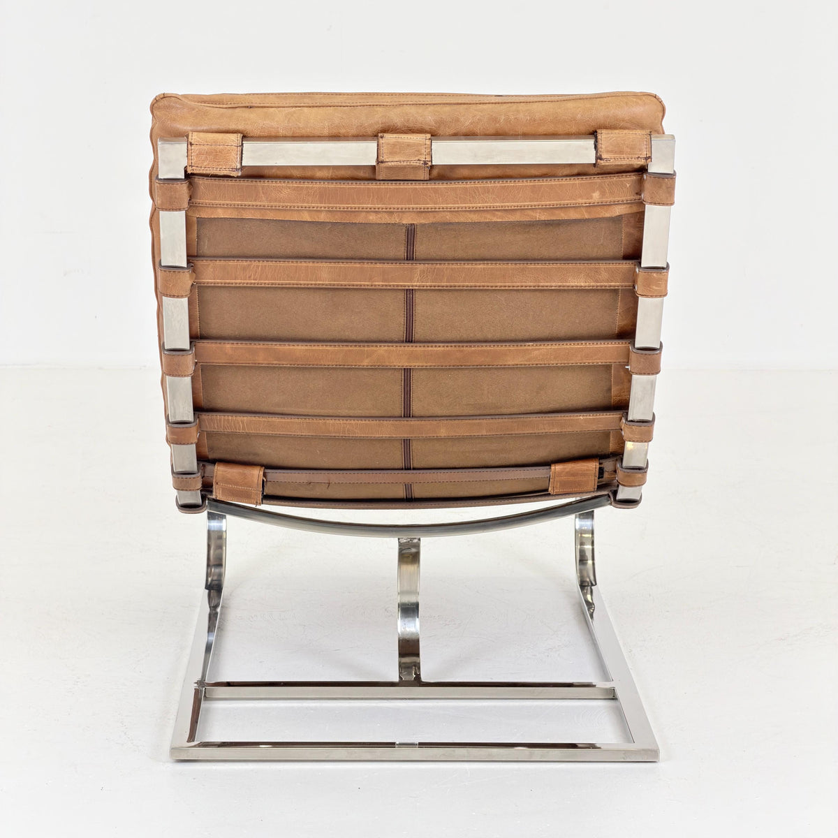 Mid Century Lounge chair Cognac leather by , Ludwig Mies van der Rohe Bauhaus Italy 1980s