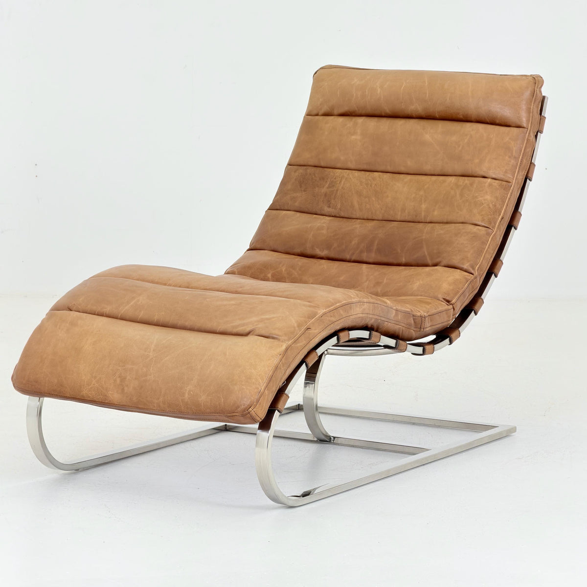 Mid Century Lounge chair Cognac leather by , Ludwig Mies van der Rohe Bauhaus Italy 1980s