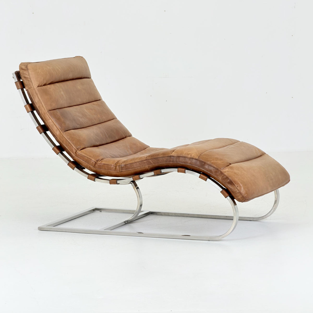 Mid Century Lounge chair Cognac leather by , Ludwig Mies van der Rohe Bauhaus Italy 1980s