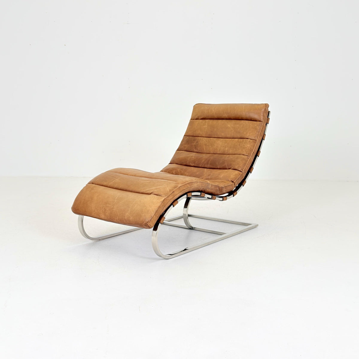 Mid Century Lounge chair Cognac leather by , Ludwig Mies van der Rohe Bauhaus Italy 1980s