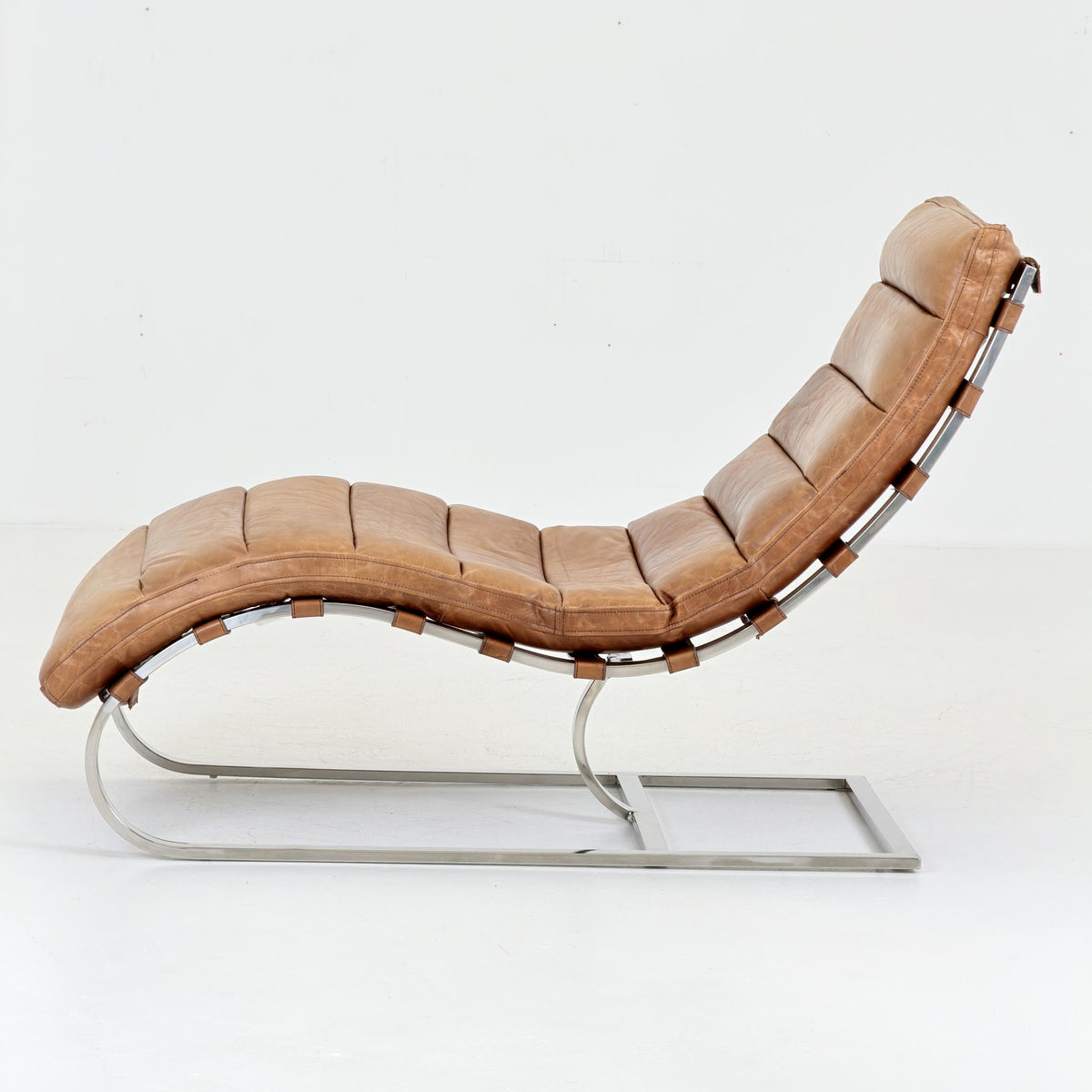 Mid Century Lounge chair Cognac leather by , Ludwig Mies van der Rohe Bauhaus Italy 1980s