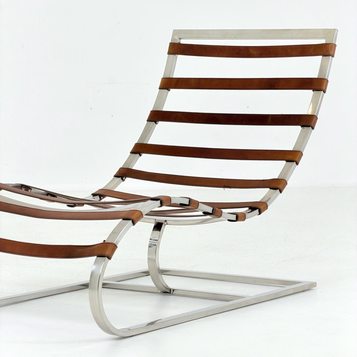 Mid Century Lounge chair Cognac leather by , Ludwig Mies van der Rohe Bauhaus Italy 1980s