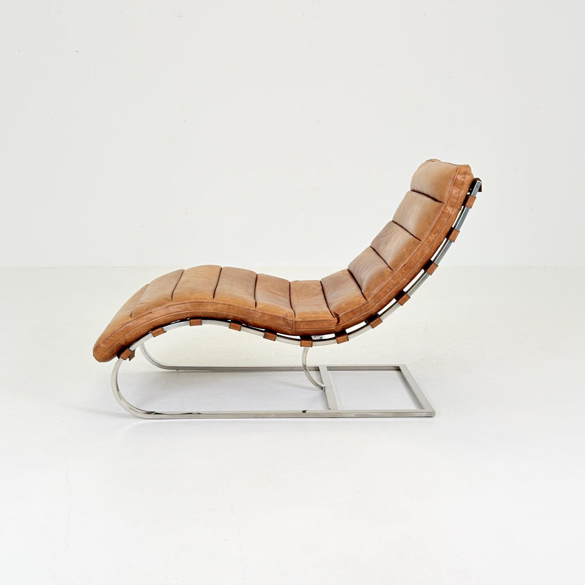 Mid Century Lounge chair Cognac leather by , Ludwig Mies van der Rohe Bauhaus Italy 1980s