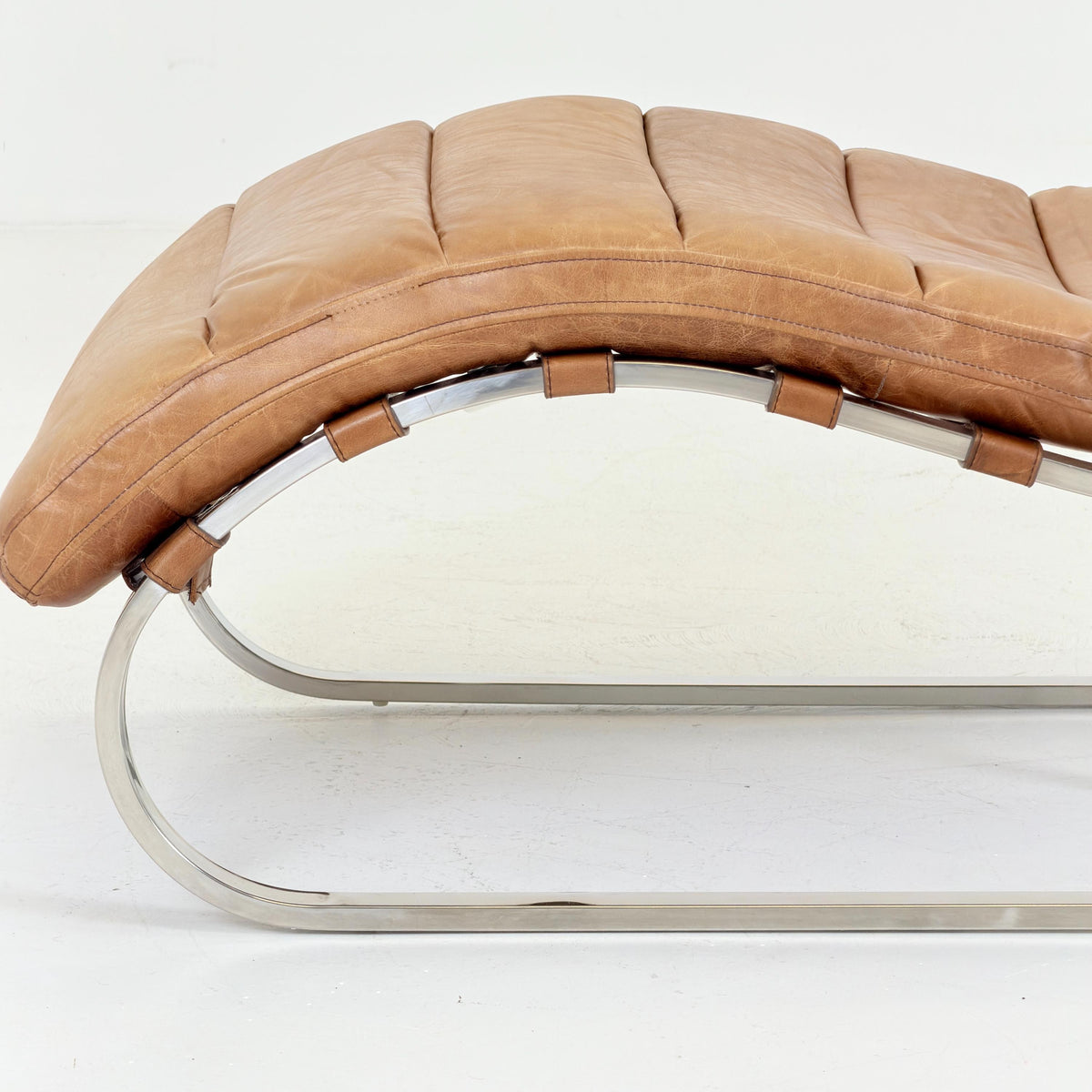 Mid Century Lounge chair Cognac leather by , Ludwig Mies van der Rohe Bauhaus Italy 1980s