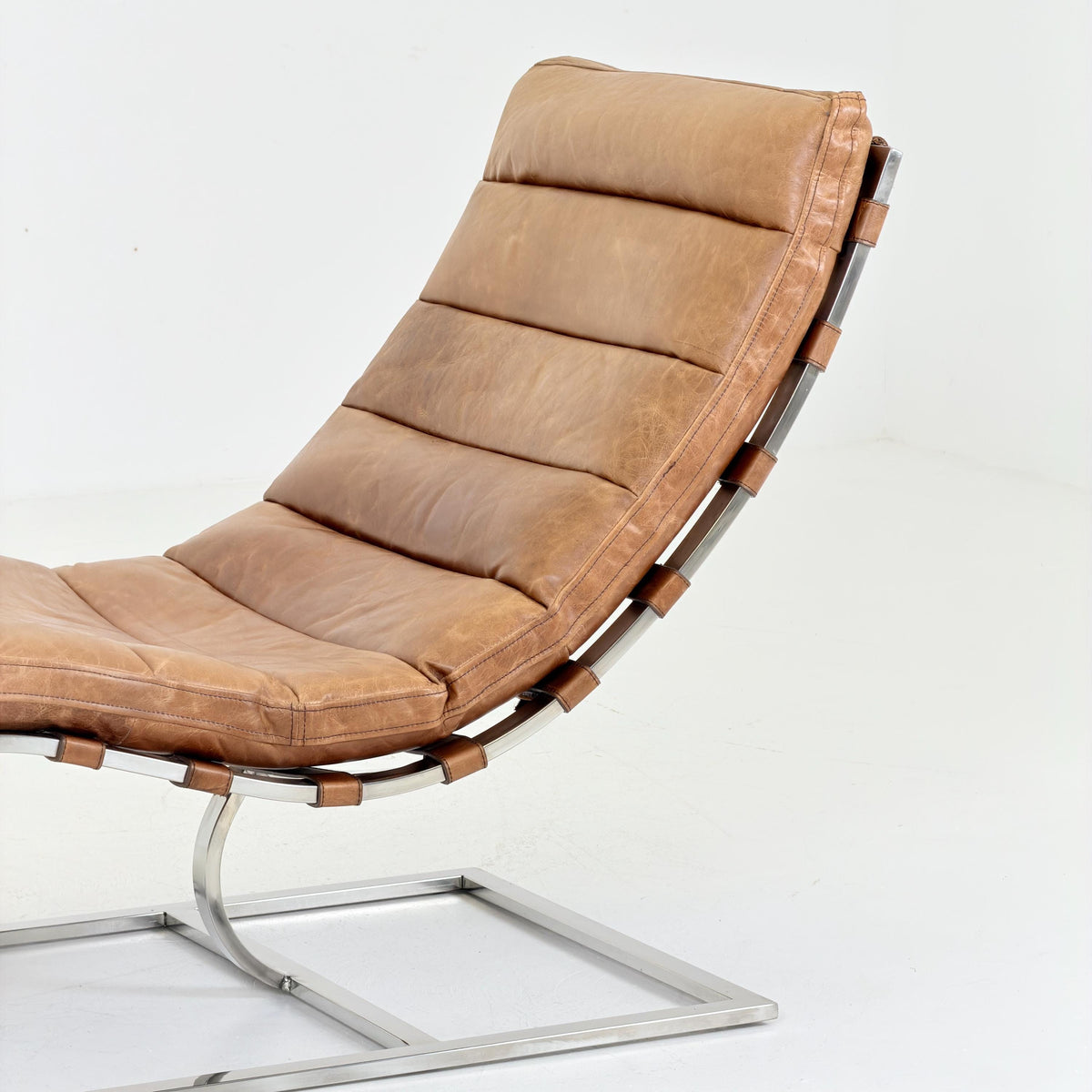 Mid Century Lounge chair Cognac leather by , Ludwig Mies van der Rohe Bauhaus Italy 1980s