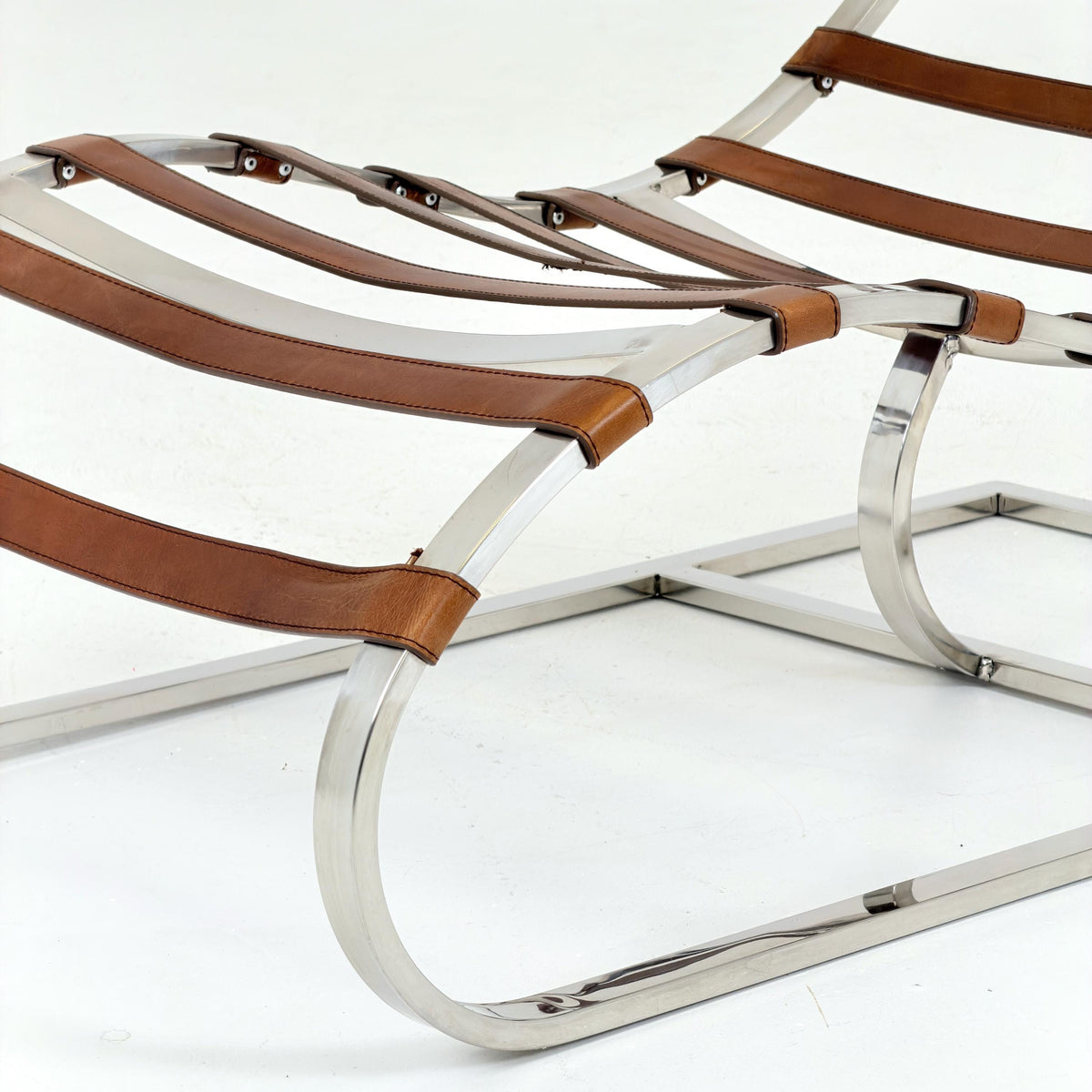 Mid Century Lounge chair Cognac leather by , Ludwig Mies van der Rohe Bauhaus Italy 1980s