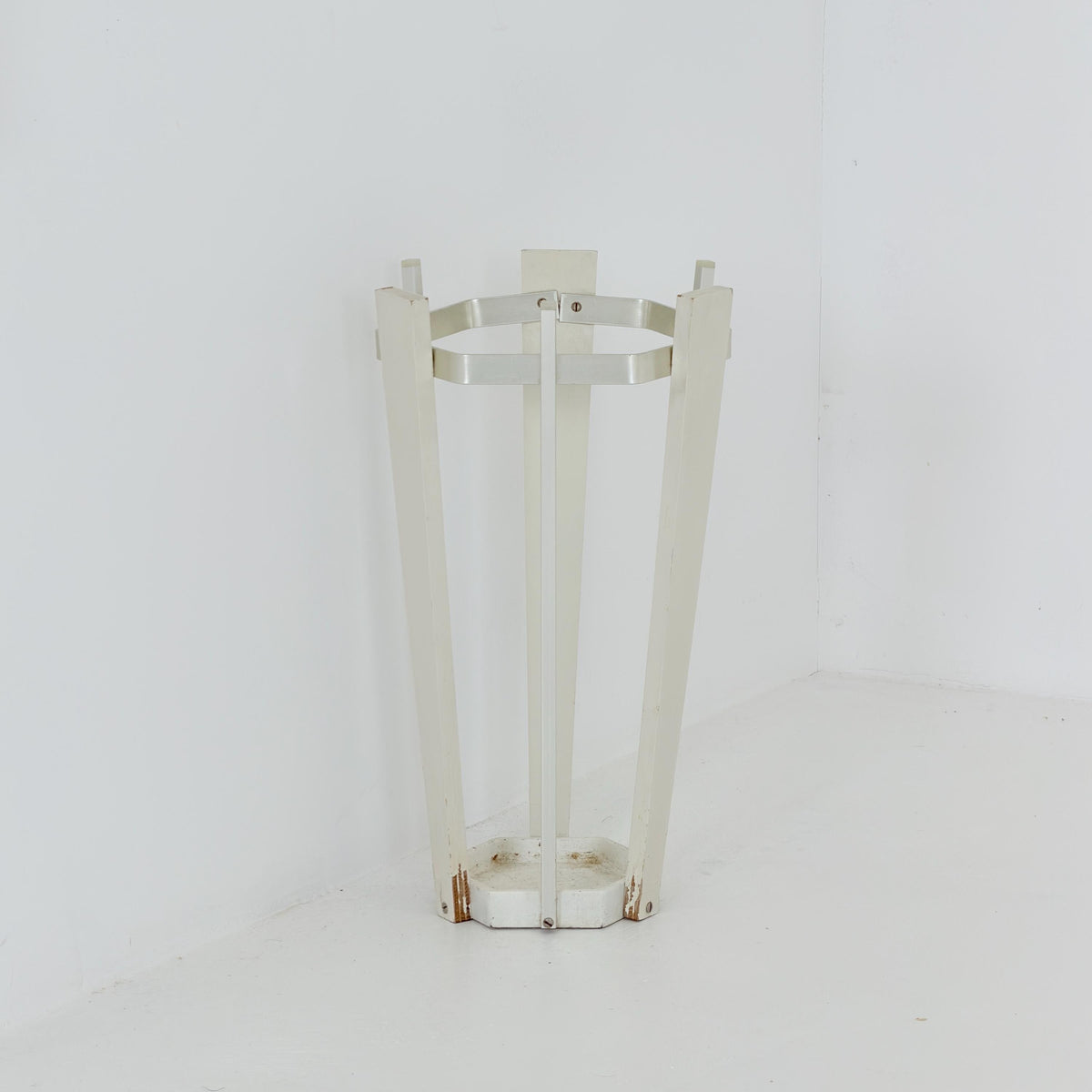 Mid Century Wall Wardrobe & Mirror Set, Entryway Coat Rack, Chrome - White Wood, Vintage Hallway Set, Umbrella Stand 1970s Germany