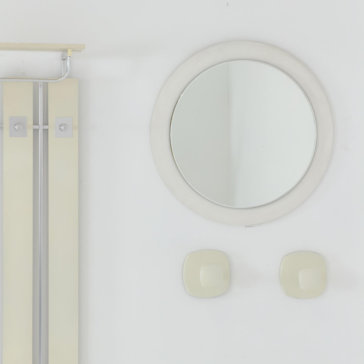 Mid Century Wall Wardrobe & Mirror Set, Entryway Coat Rack, Chrome - White Wood, Vintage Hallway Set, Umbrella Stand 1970s Germany