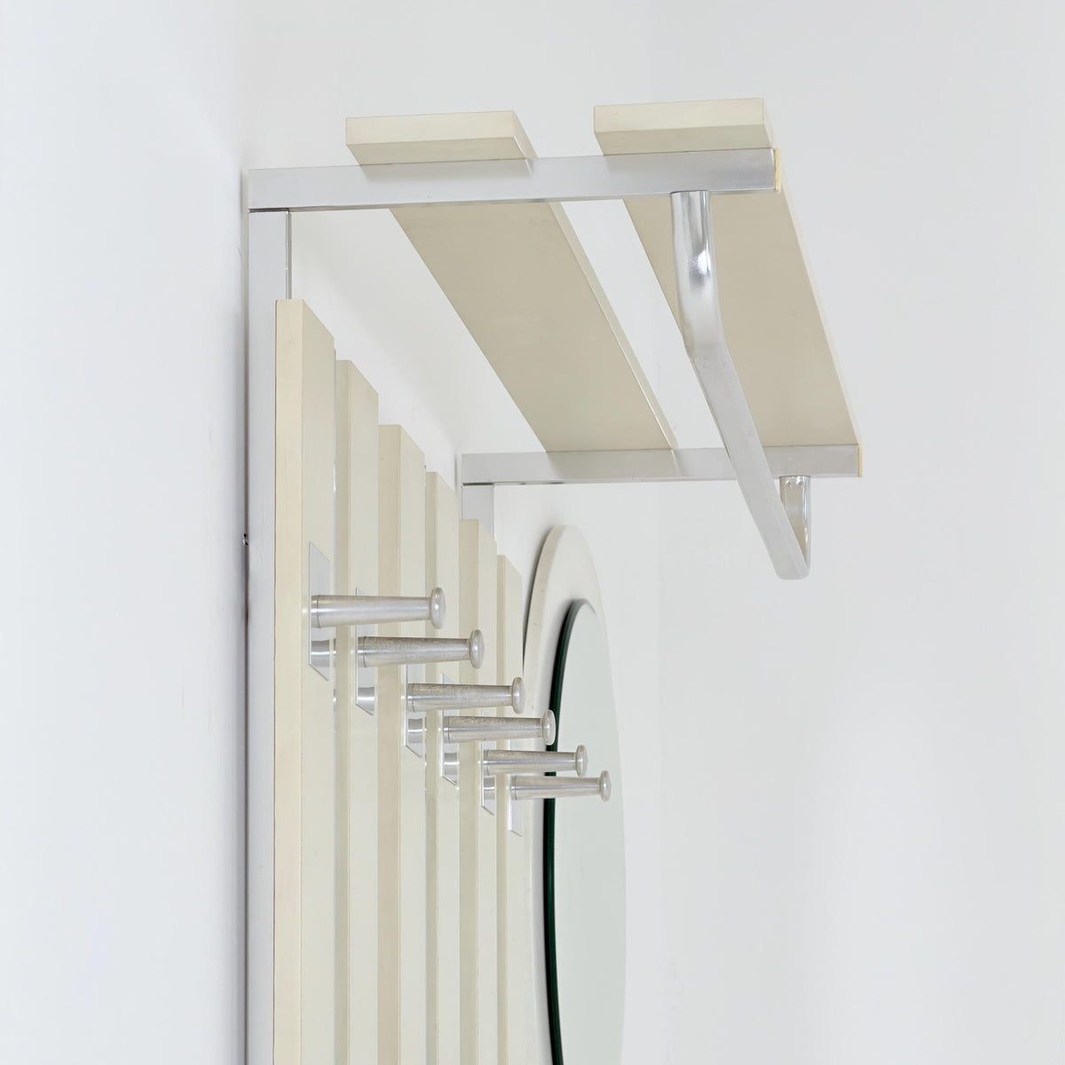 Mid Century Wall Wardrobe & Mirror Set, Entryway Coat Rack, Chrome - White Wood, Vintage Hallway Set, Umbrella Stand 1970s Germany