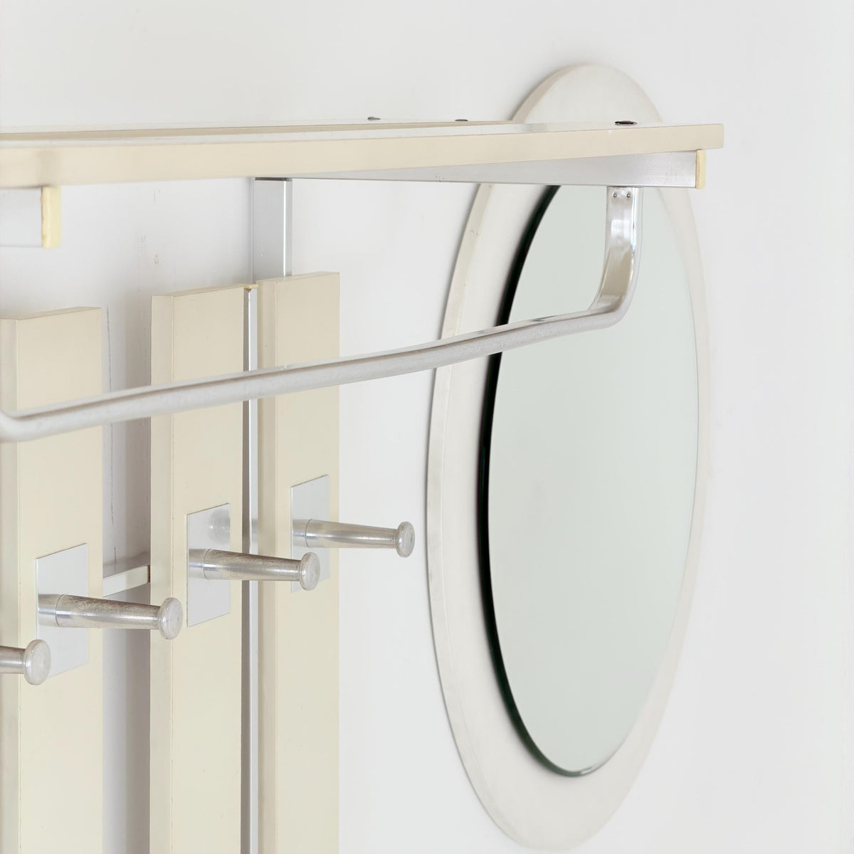 Mid Century Wall Wardrobe & Mirror Set, Entryway Coat Rack, Chrome - White Wood, Vintage Hallway Set, Umbrella Stand 1970s Germany