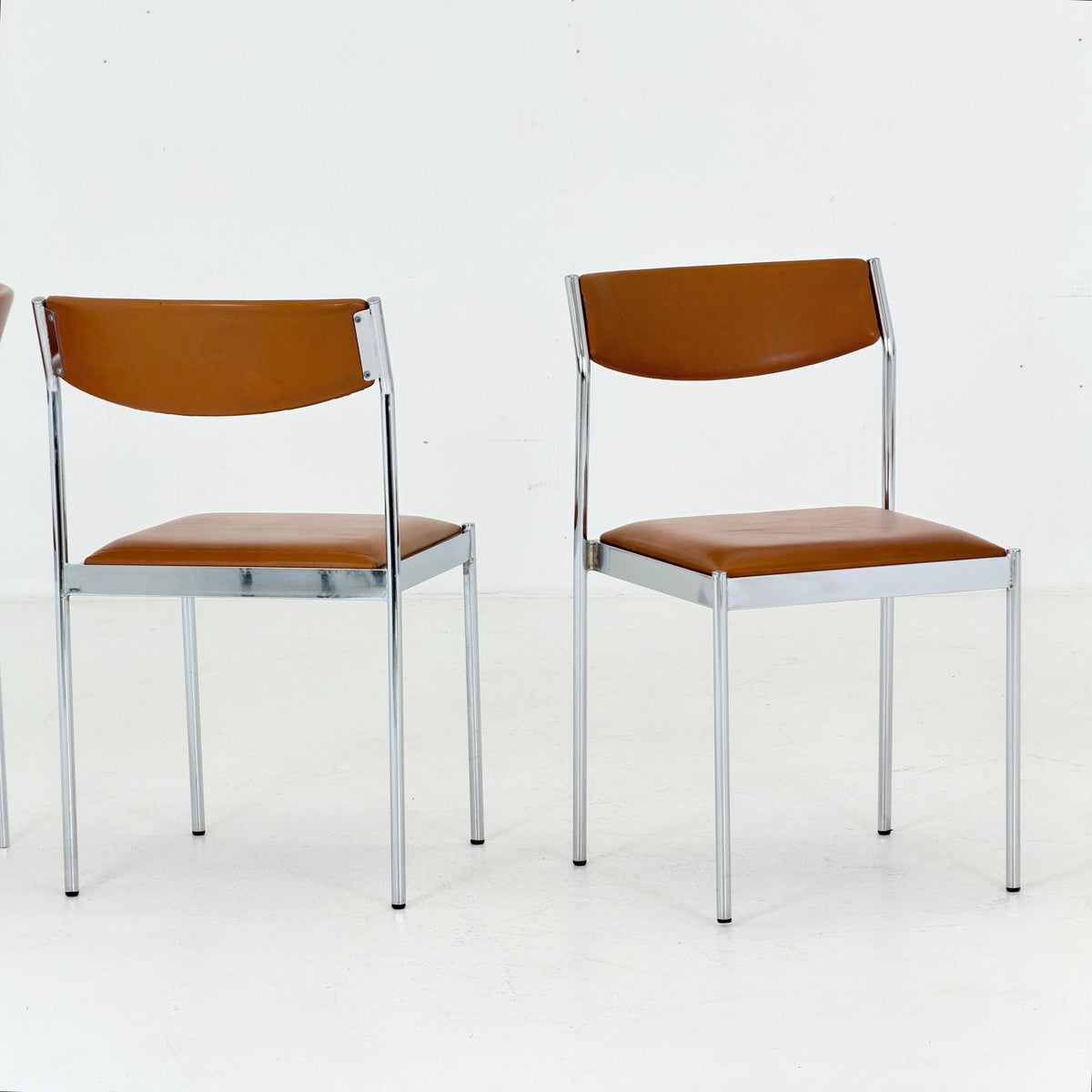 Set of 4 Mid Century Bauhaus Dining Chairs, Cognac Leather & Chrome, German 1980s,