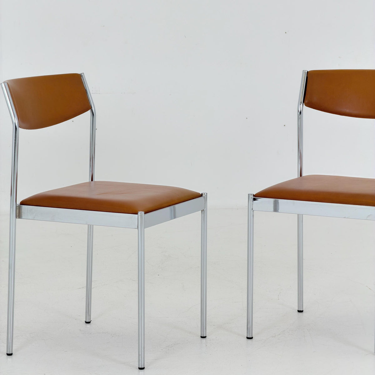 Set of 4 Mid Century Bauhaus Dining Chairs, Cognac Leather & Chrome, German 1980s,