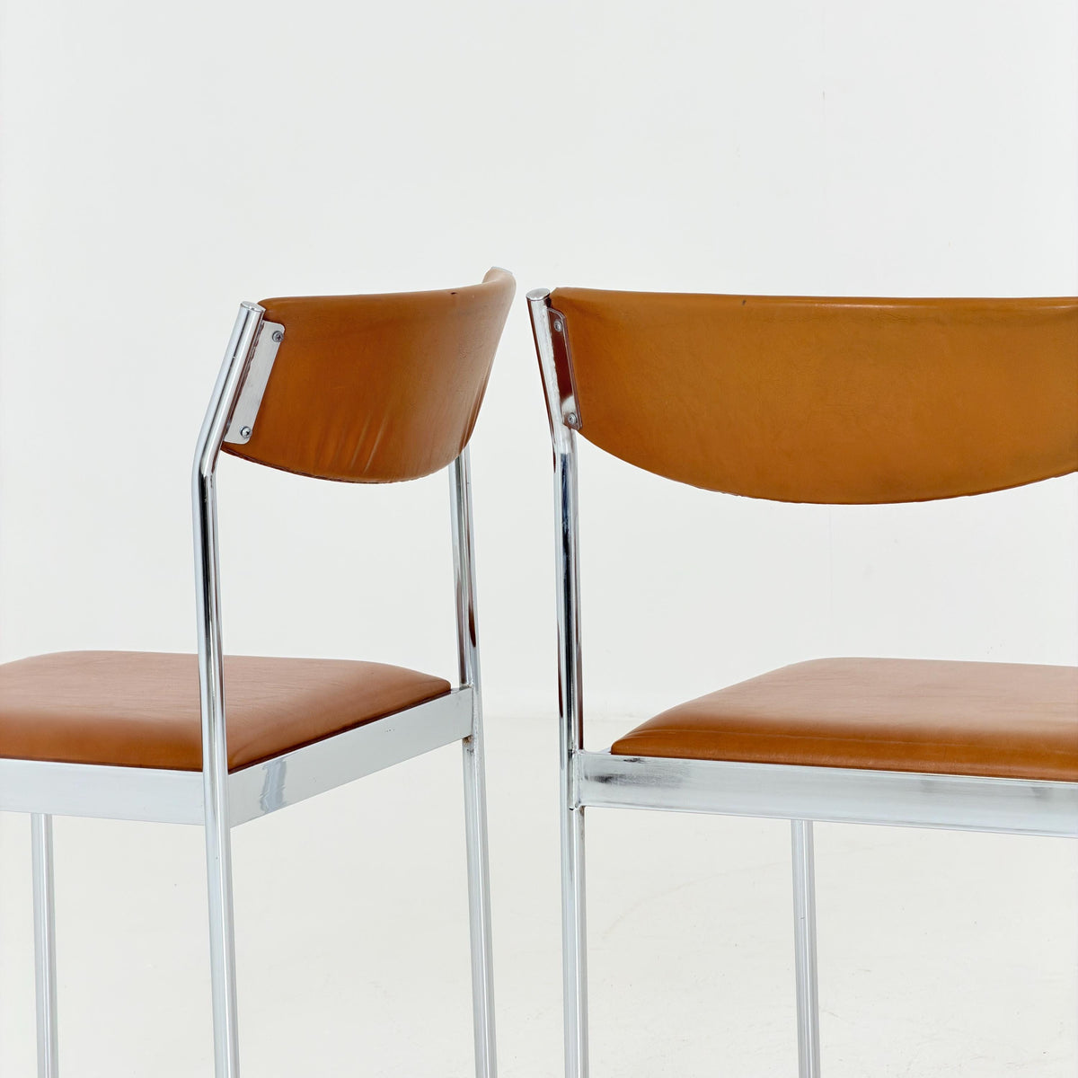Set of 4 Mid Century Bauhaus Dining Chairs, Cognac Leather & Chrome, German 1980s,