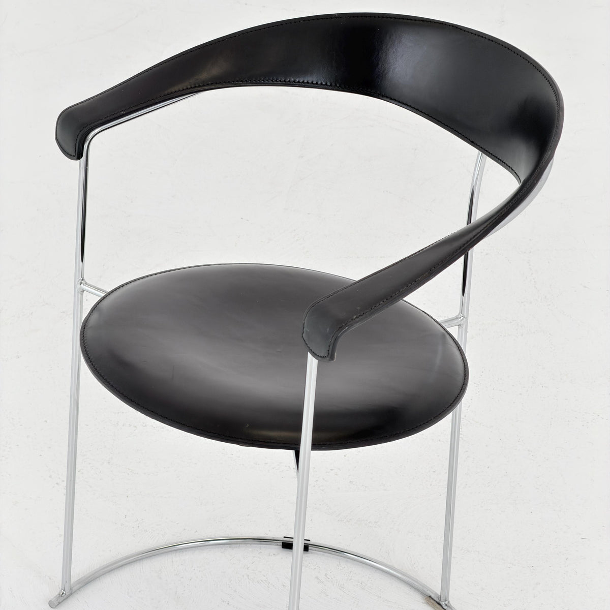 Mid Century Bauhaus Arrben Canasta Armchair | Black Genuine Leather & Chrome | Italian Modernist Chair | 1980s Italy |