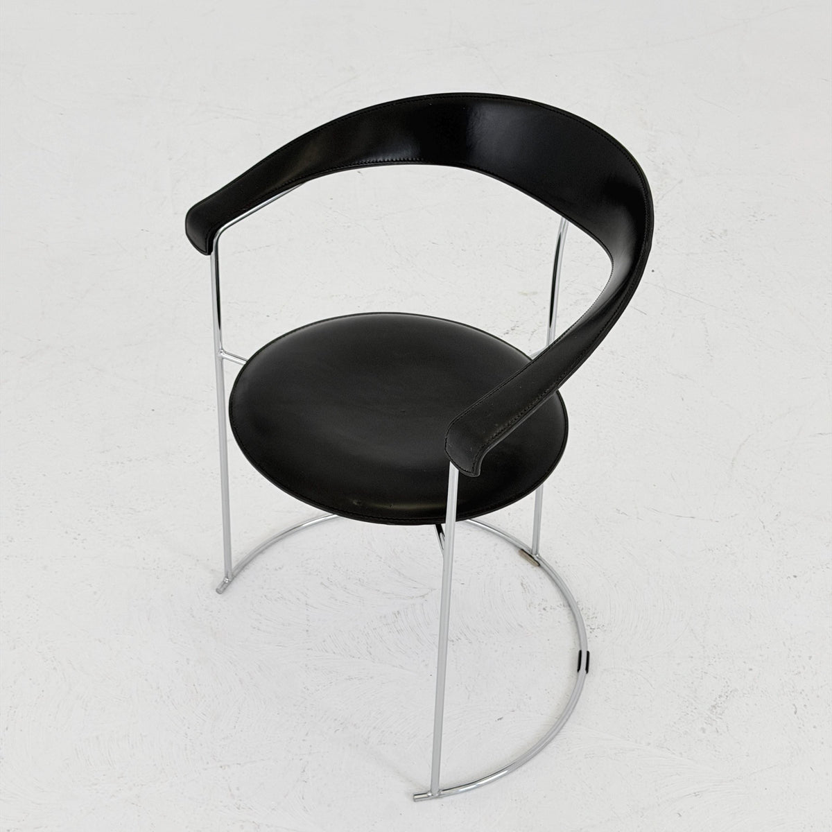 Mid Century Bauhaus Arrben Canasta Armchair | Black Genuine Leather & Chrome | Italian Modernist Chair | 1980s Italy |
