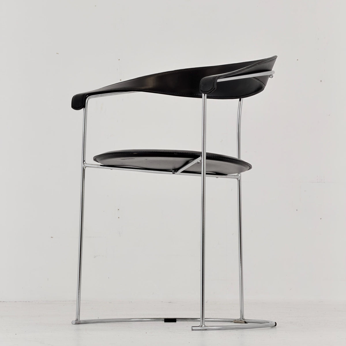 Mid Century Bauhaus Arrben Canasta Armchair | Black Genuine Leather & Chrome | Italian Modernist Chair | 1980s Italy |