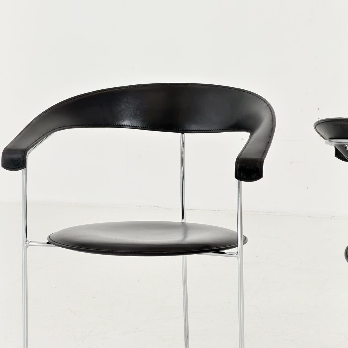 Mid Century Bauhaus Arrben Canasta Armchair | Black Genuine Leather & Chrome | Italian Modernist Chair | 1980s Italy |
