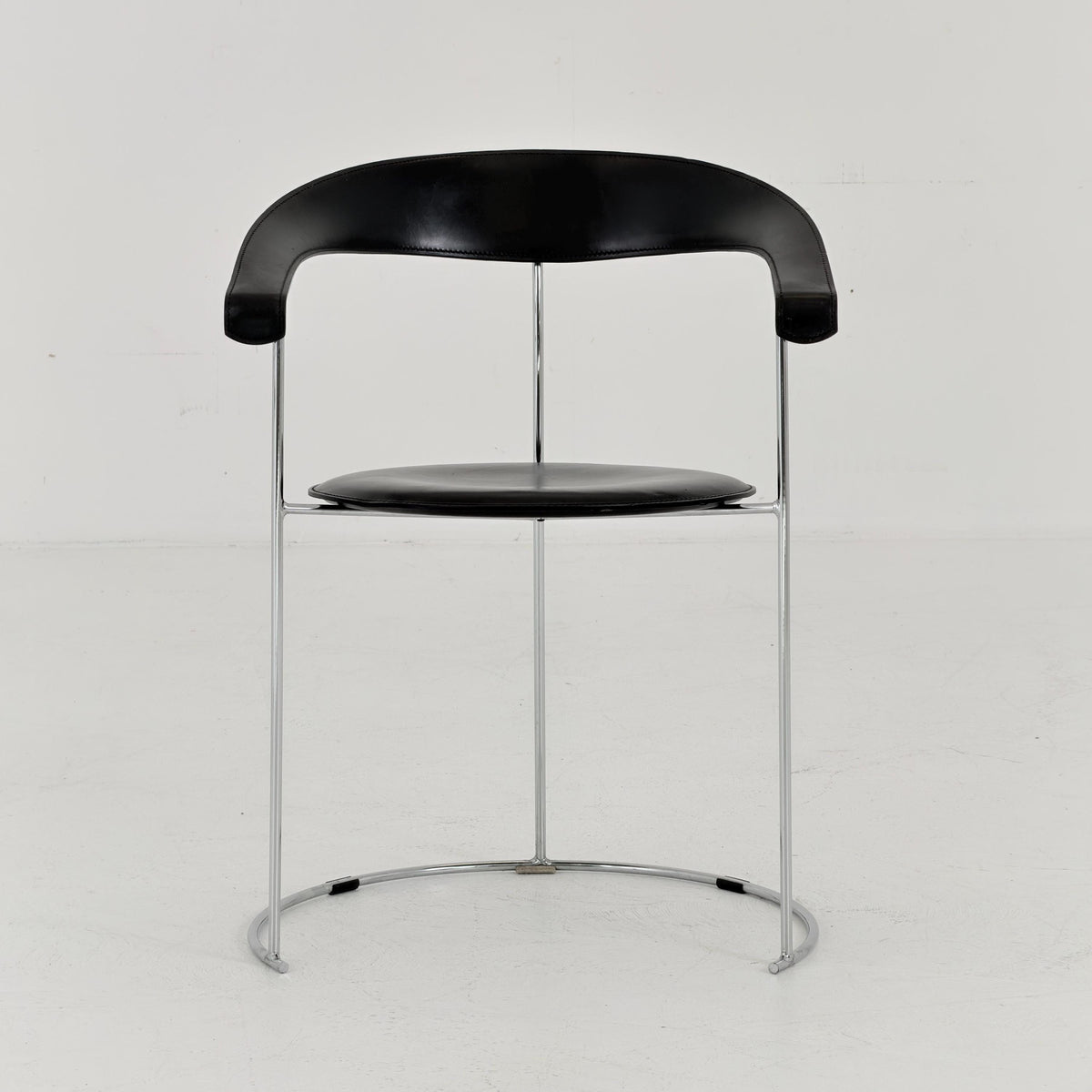 Mid Century Bauhaus Arrben Canasta Armchair | Black Genuine Leather & Chrome | Italian Modernist Chair | 1980s Italy |
