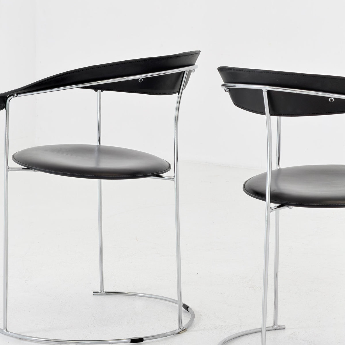 Mid Century Bauhaus Arrben Canasta Armchair | Black Genuine Leather & Chrome | Italian Modernist Chair | 1980s Italy |