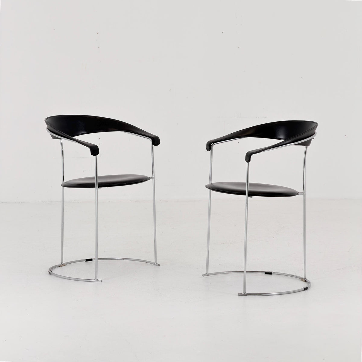 Mid Century Bauhaus Arrben Canasta Armchair | Black Genuine Leather & Chrome | Italian Modernist Chair | 1980s Italy |