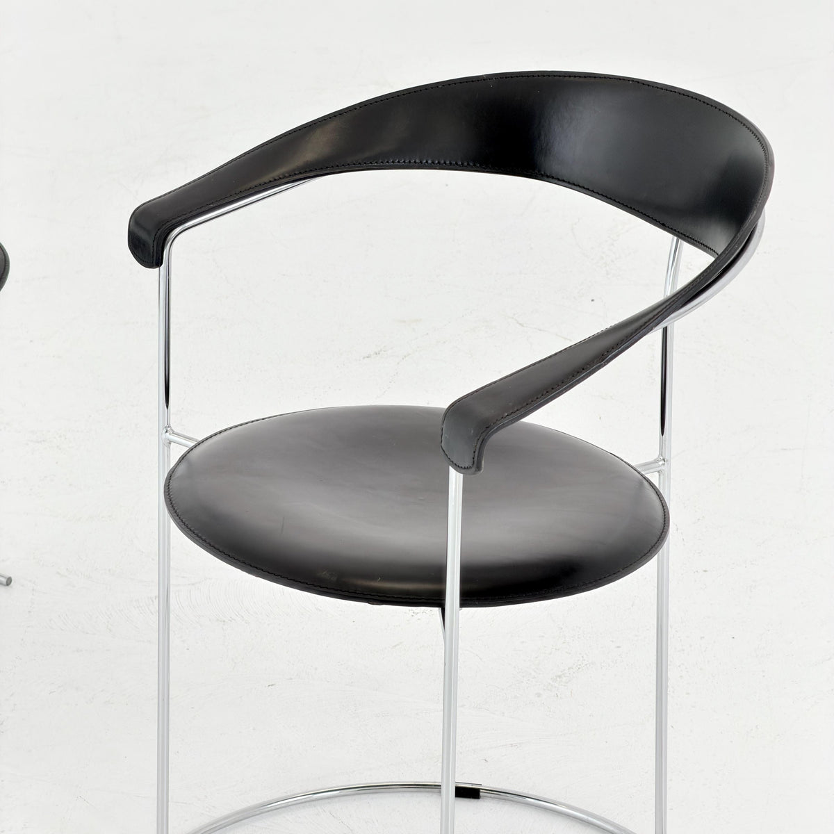 Mid Century Bauhaus Arrben Canasta Armchair | Black Genuine Leather & Chrome | Italian Modernist Chair | 1980s Italy |