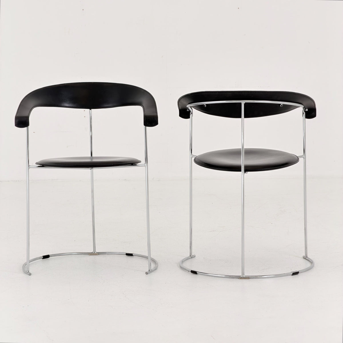 Mid Century Bauhaus Arrben Canasta Armchair | Black Genuine Leather & Chrome | Italian Modernist Chair | 1980s Italy |