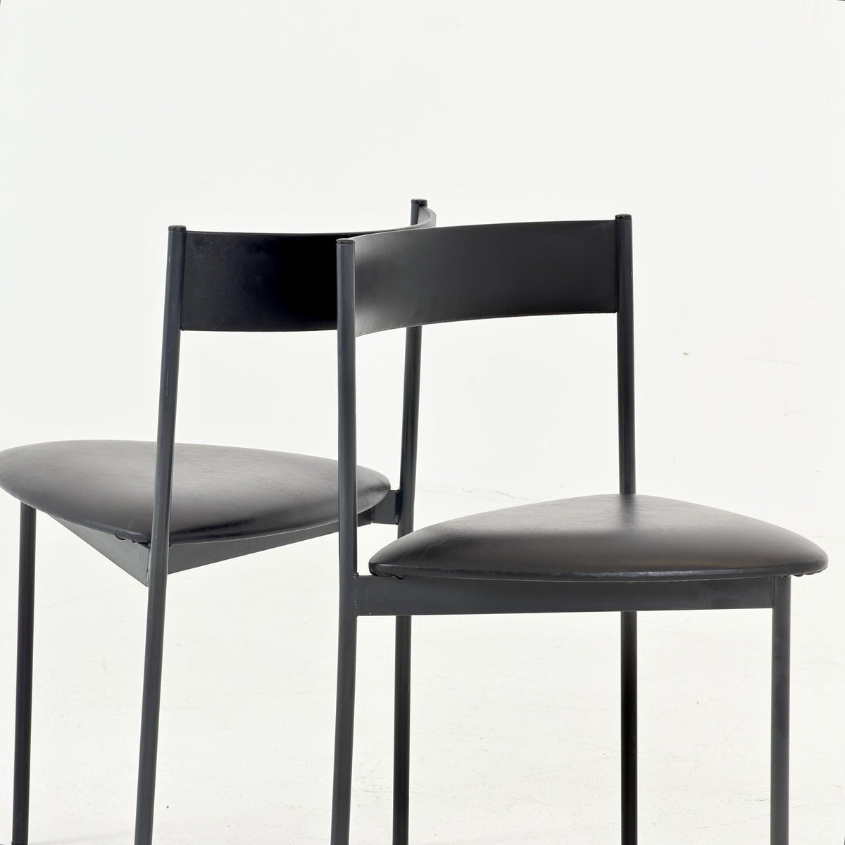 Set of 2 Mid Century Modern Rego Günter Renkel “Twen” Chairs, 1960s German Design, Black Leather & Steel, Stackable