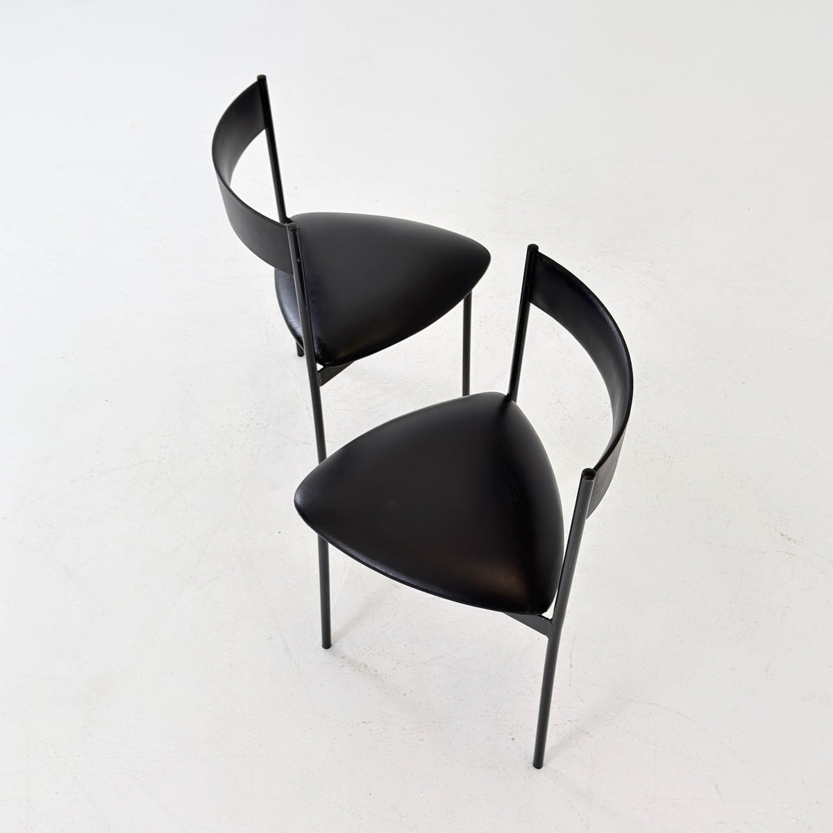 Set of 2 Mid Century Modern Rego Günter Renkel “Twen” Chairs, 1960s German Design, Black Leather & Steel, Stackable