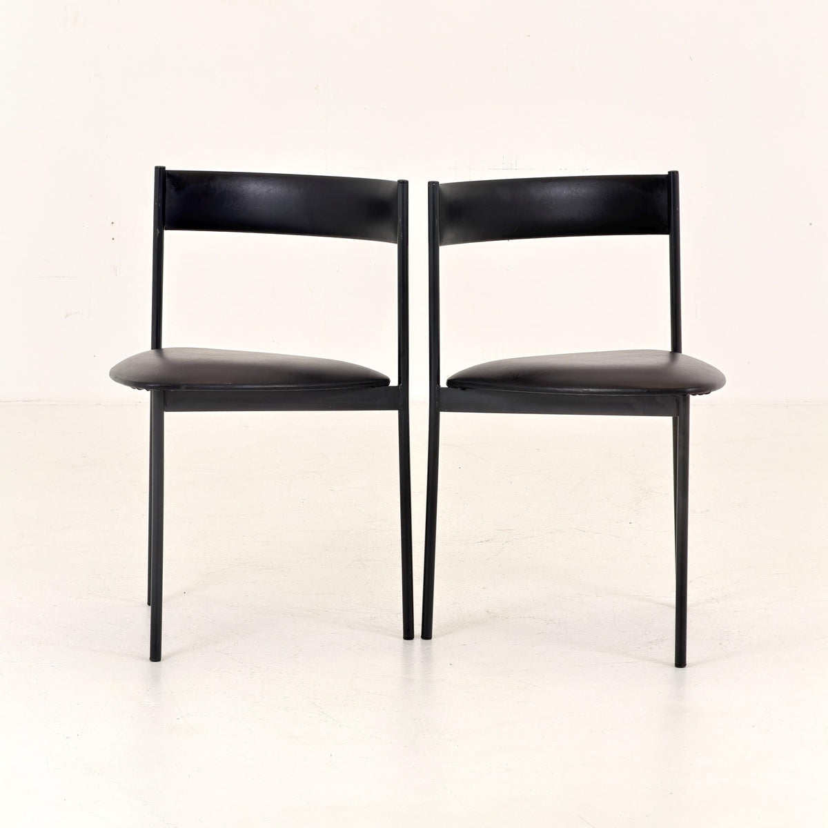 Set of 2 Mid Century Modern Rego Günter Renkel “Twen” Chairs, 1960s German Design, Black Leather & Steel, Stackable