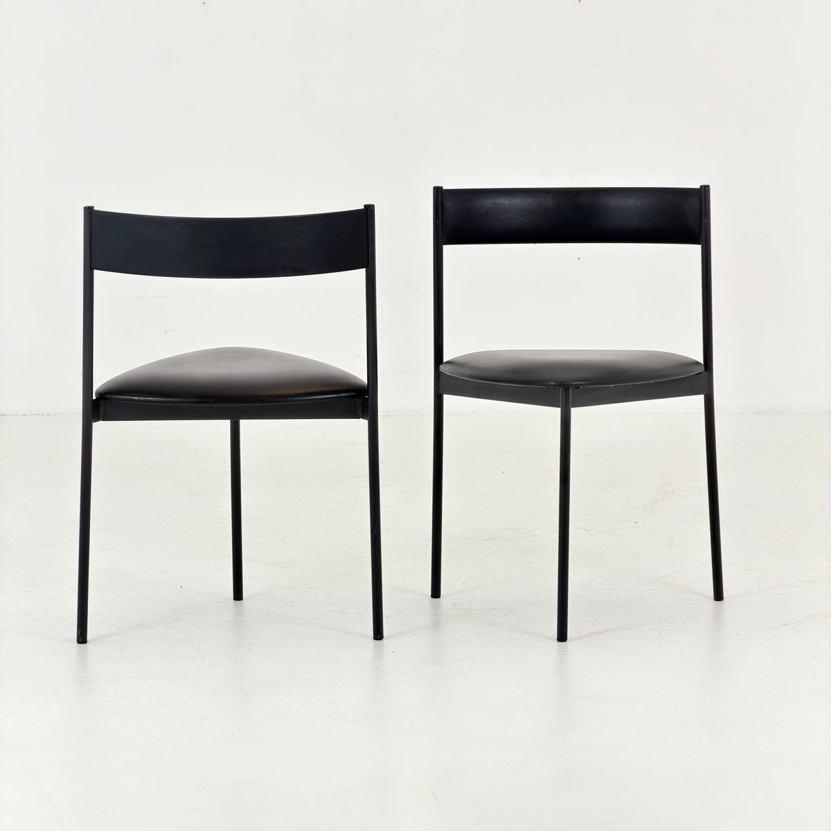 Set of 2 Mid Century Modern Rego Günter Renkel “Twen” Chairs, 1960s German Design, Black Leather & Steel, Stackable