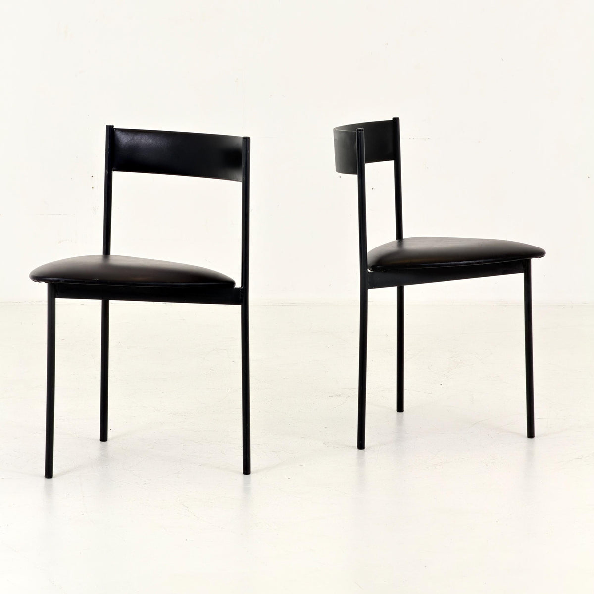 Set of 2 Mid Century Modern Rego Günter Renkel “Twen” Chairs, 1960s German Design, Black Leather & Steel, Stackable