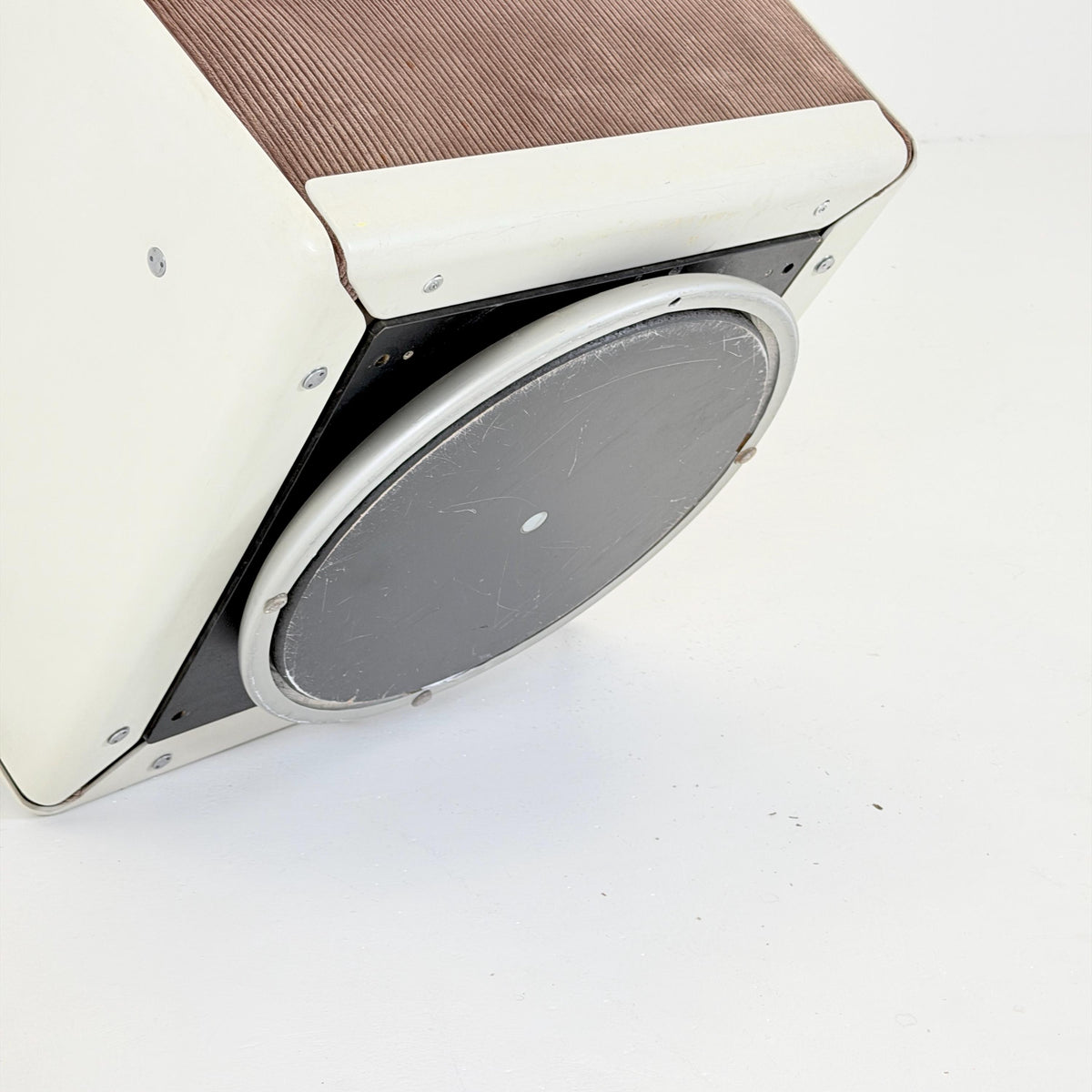 Rare Mid century Dieter Rams 620 Lounge Chair RZ62 – Brown Corduroy, White Shell & Swivel Base, Germany, 1970s