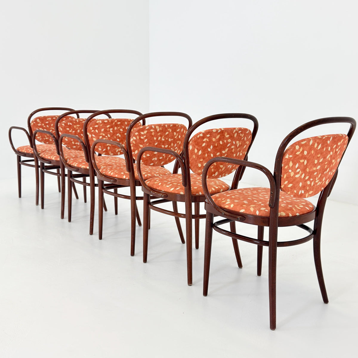 Set of 6 Original Thonet 215 RF Bentwood Armchairs, 1980s Germany, Vintage Coffee House Chairs