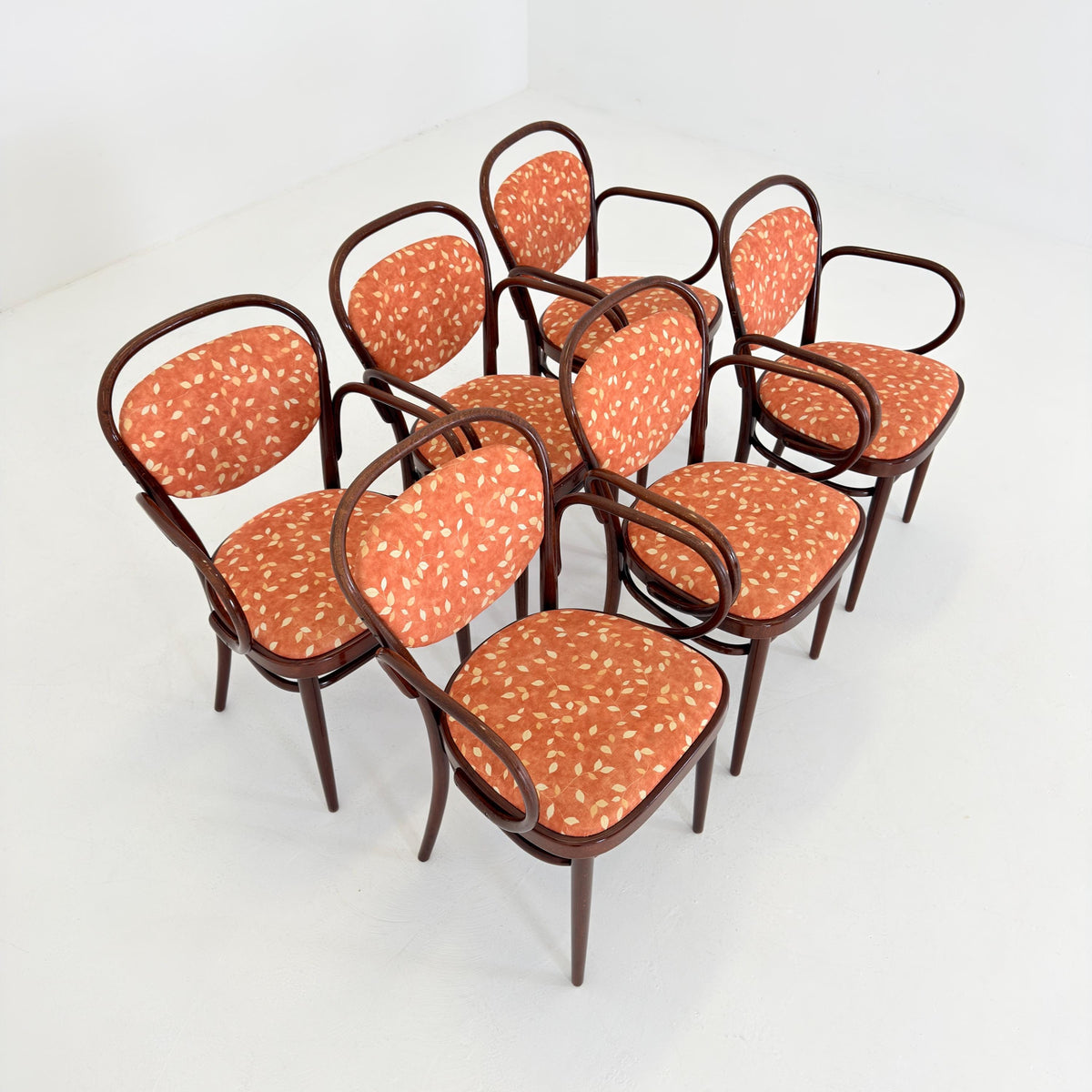 Set of 6 Original Thonet 215 RF Bentwood Armchairs, 1980s Germany, Vintage Coffee House Chairs