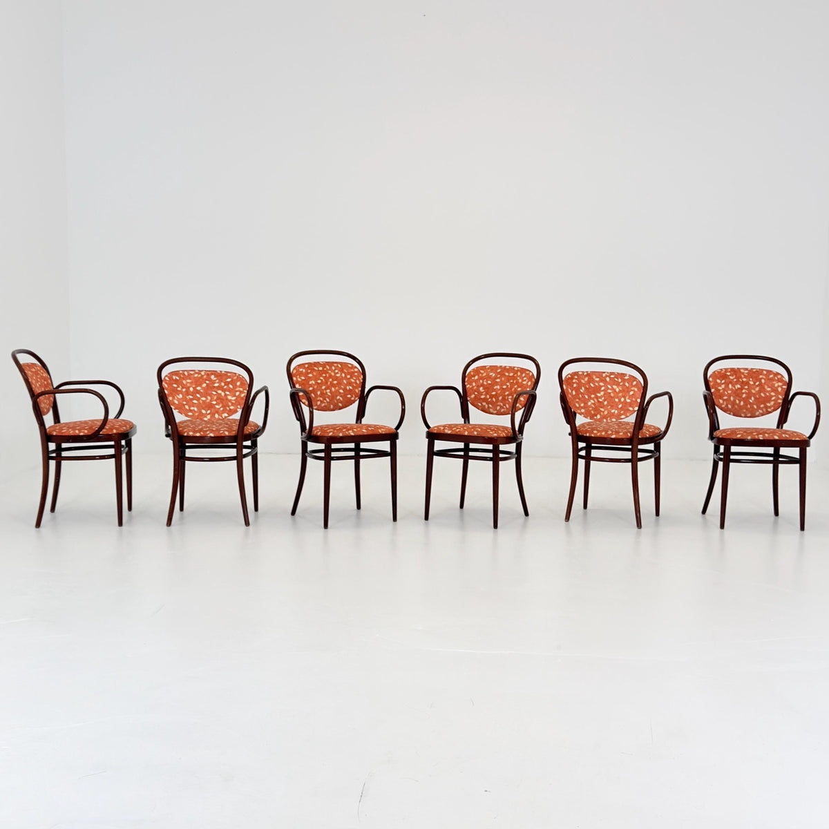 Set of 6 Original Thonet 215 RF Bentwood Armchairs, 1980s Germany, Vintage Coffee House Chairs