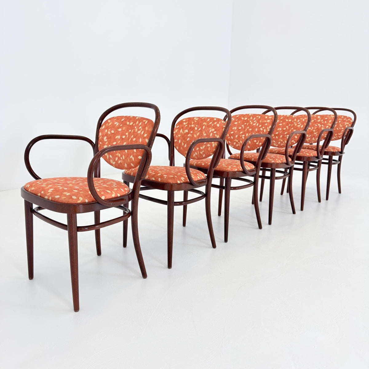 Set of 6 Original Thonet 215 RF Bentwood Armchairs, 1980s Germany, Vintage Coffee House Chairs