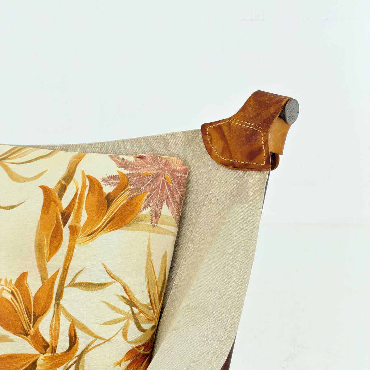 Mid Century Scandinavian Tormod Alnaes Trega Lounge Chair, 1970s Norwegian Design, Vintage Canvas & Floral Fabric Armchair,