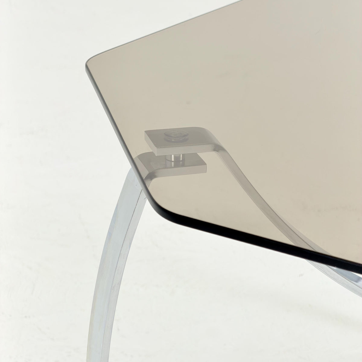 Rare Mid-Century Bauhaus Smoked Glass Coffee Table, Italian Chrome Sculptural Base, 1980s