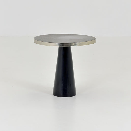 Mid Century Modern Black Metal Side Table, Round Minimalist Blech Table, Italian Design, 2000s