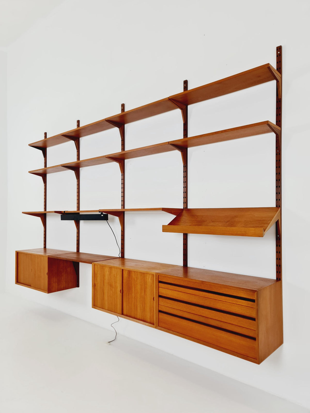 Big Mid century Danish Teak Wall Unit with 3 cabinets with show case by Poul Cadovius for Cado, Denmark, 1960s