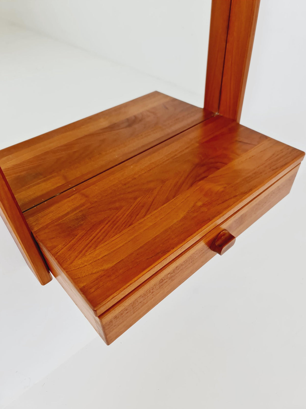 Mid Century Danish Solid Teak Wall Mirror with Drawer BY Roni Sunds For A/S Möbelfabrik , 1960s
