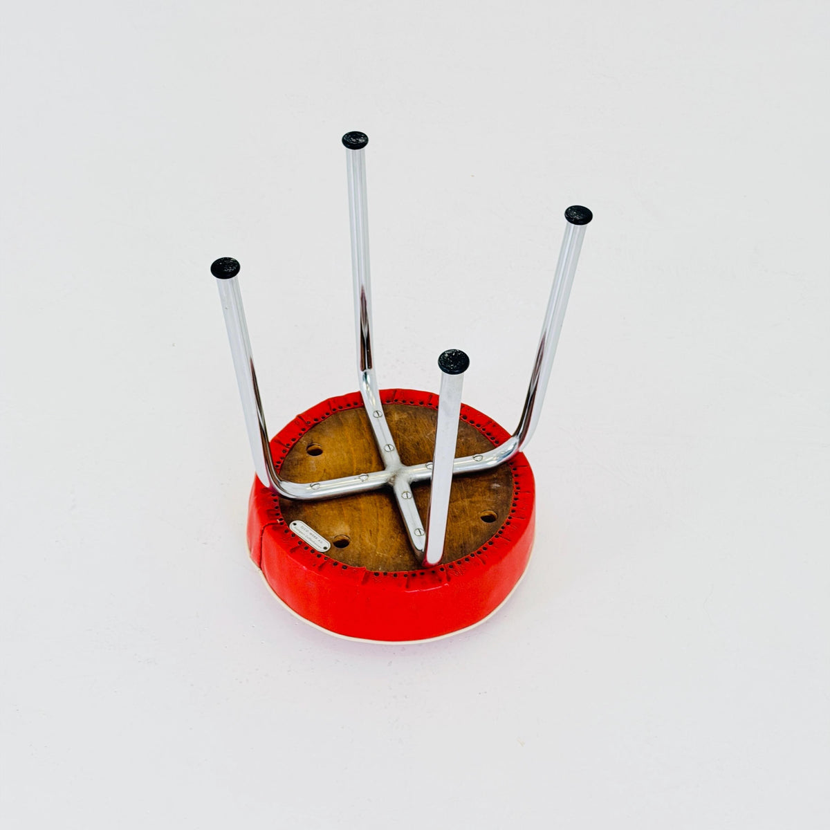 Mid Century Industrial Red Leather Stool by ELCO-WERK AG, Germany, 1980s