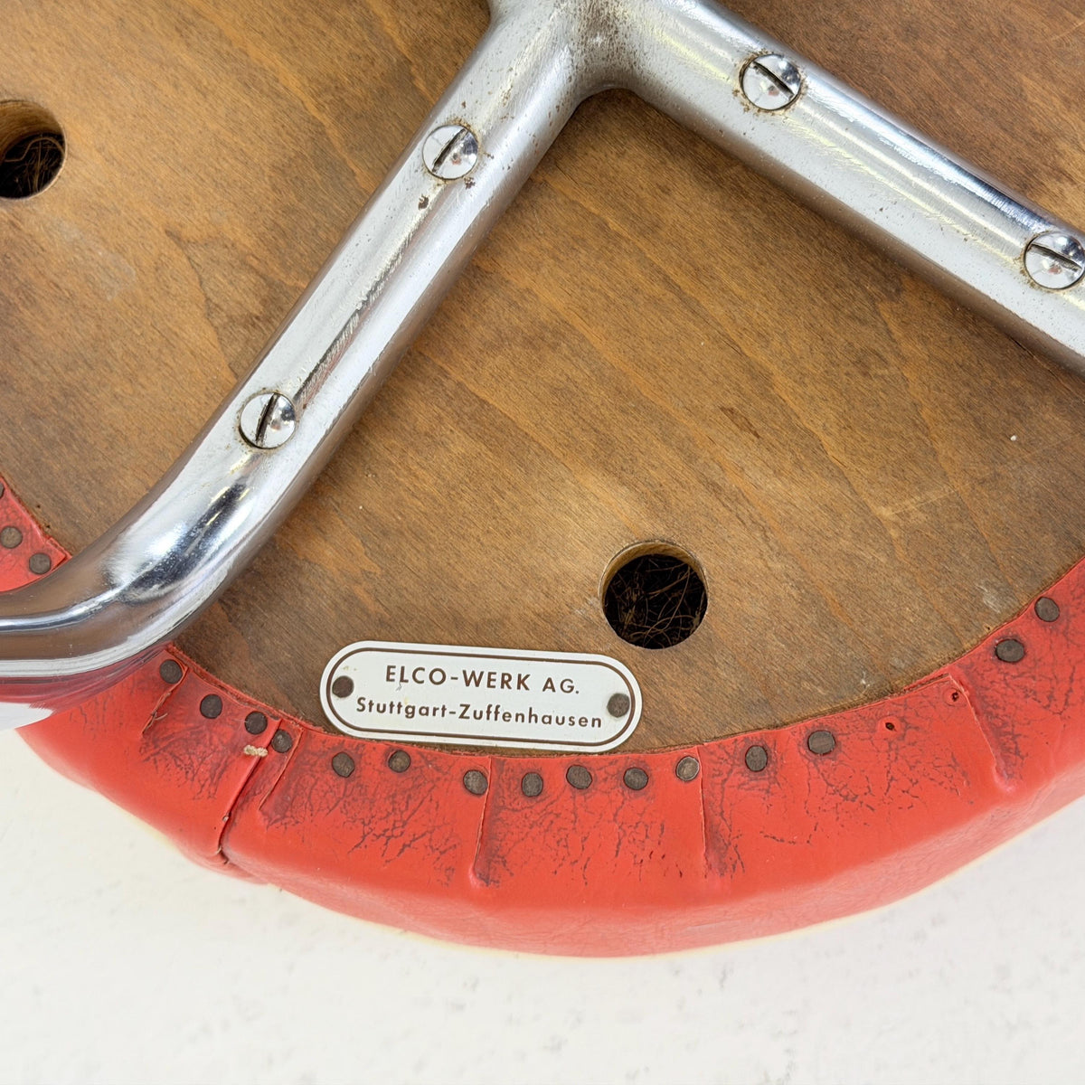 Mid Century Industrial Red Leather Stool by ELCO-WERK AG, Germany, 1980s