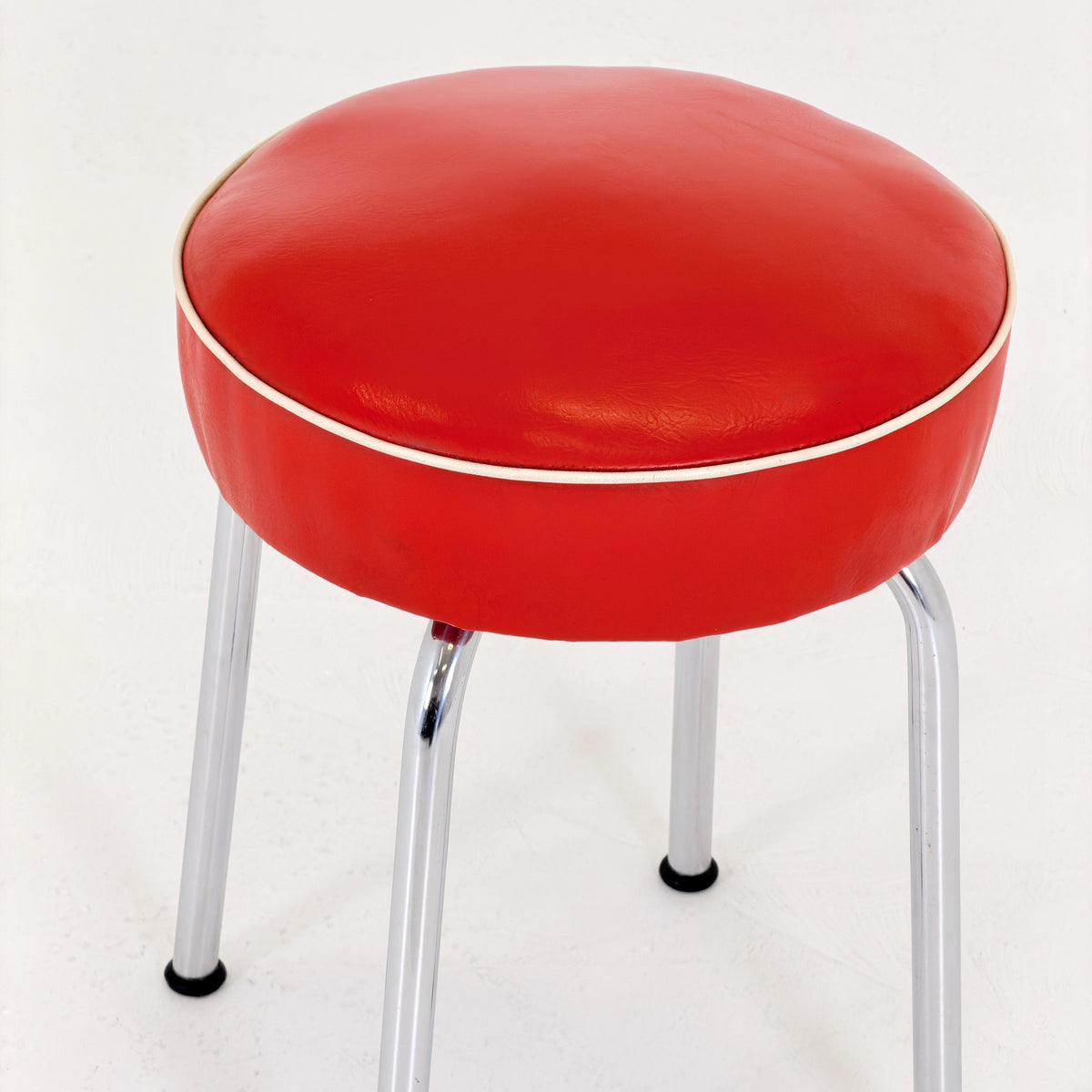 Mid Century Industrial Red Leather Stool by ELCO-WERK AG, Germany, 1980s