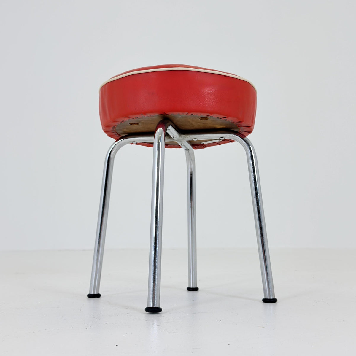 Mid Century Industrial Red Leather Stool by ELCO-WERK AG, Germany, 1980s