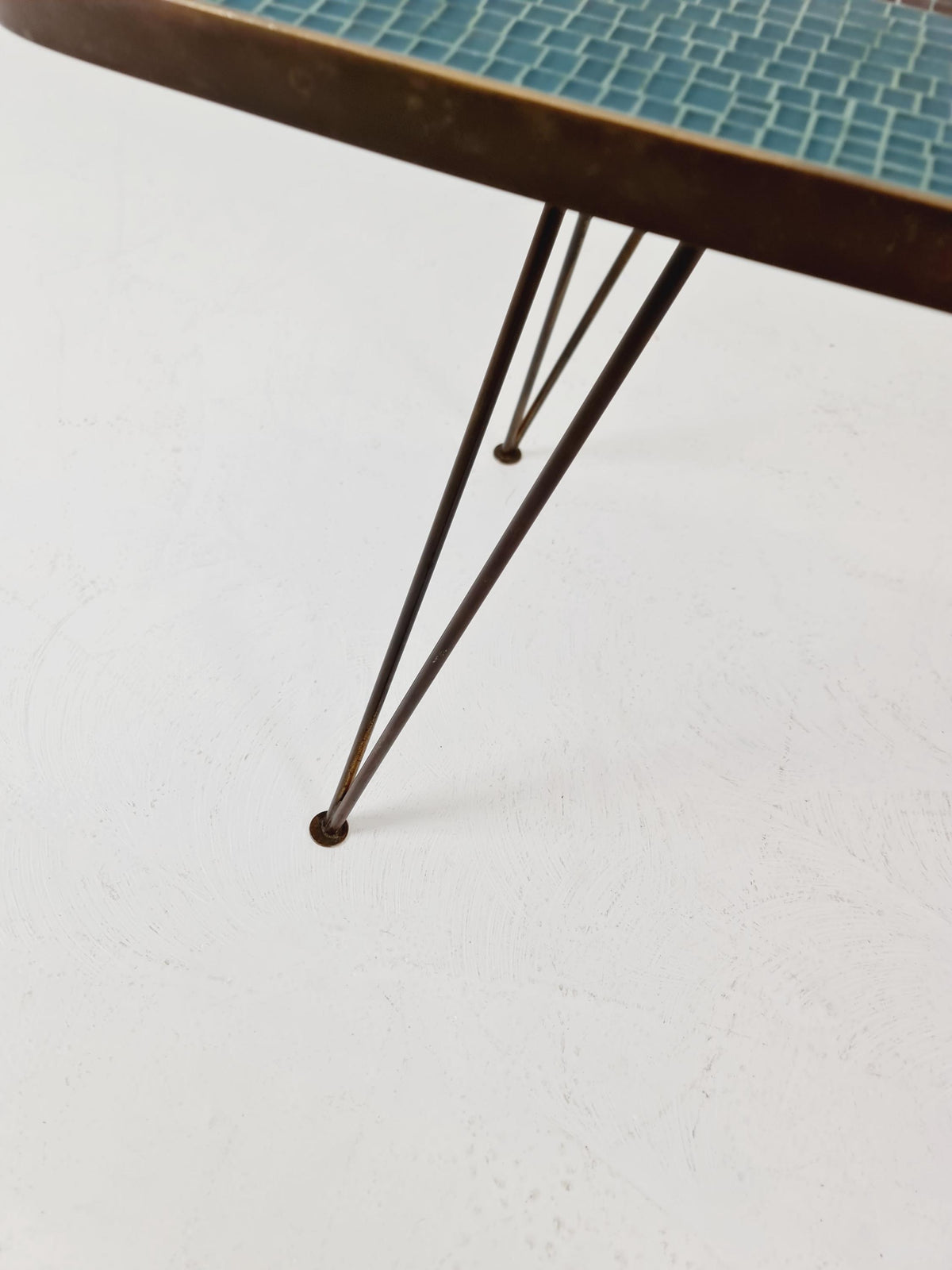 Unique mosaic & solid brass coffee table by Berthold Muller, 1950s